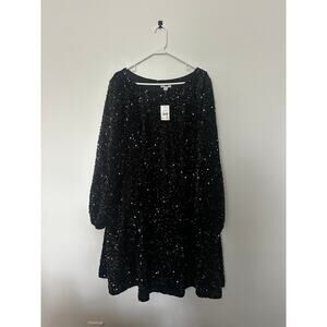 Cato Black Sequin Long Sleeve Shift Party Dress 22/24W Plus Size NWT